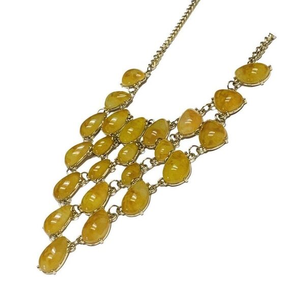 Lemon Yellow Bold Teardrop Gold Tone Large Statement Necklace 19” - Picture 4 of 7